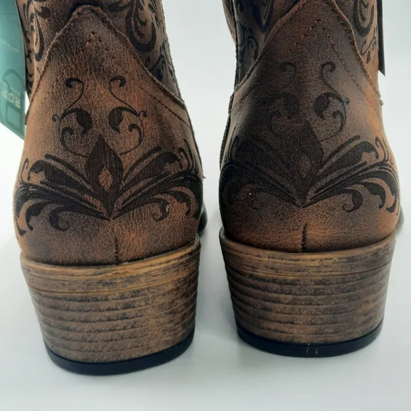 ROPER Vegan Leather Western Boots NWT New Cowgirl Western Cowboy Cognac 6 Design - Picture 7 of 11